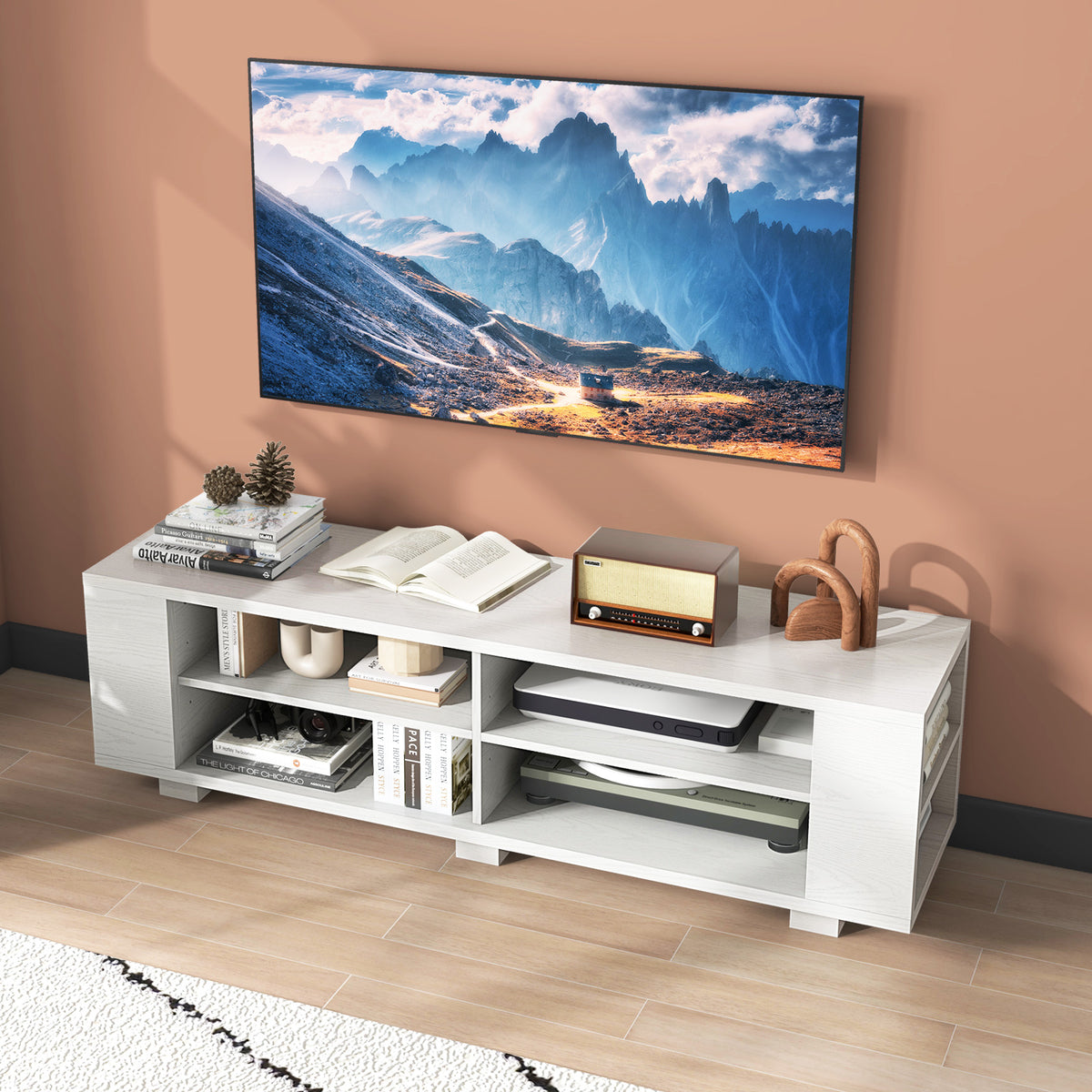 Console Storage Entertainment Media Wood TV Stand