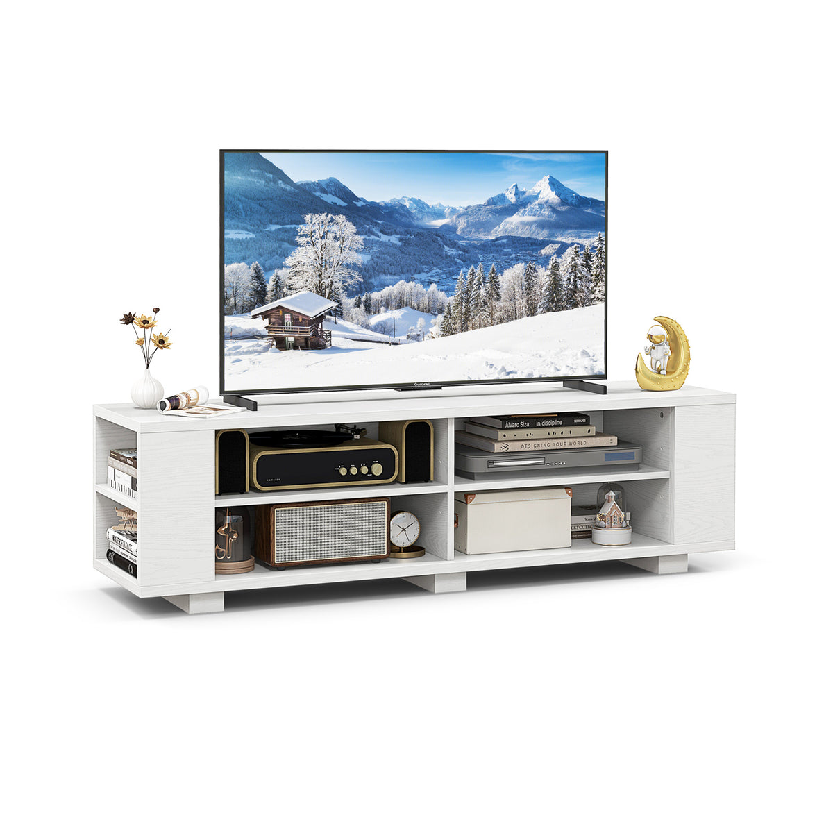 Console Storage Entertainment Media Wood TV Stand