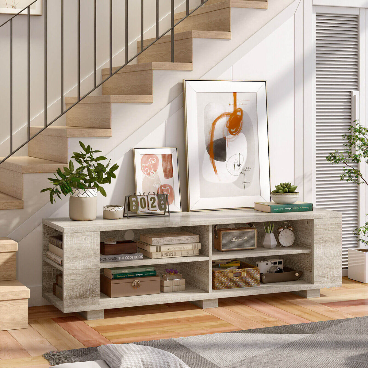 Console Storage Entertainment Media Wood TV Stand