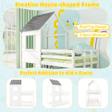 Wooden  Twin Over Twin Bunk Bed with Full-length Safety Guardrail and Ladder-White and Gray