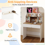 Writing Table with Cork Bulletin Board and Charging Station 5-Level Adjustable Shelves-White
