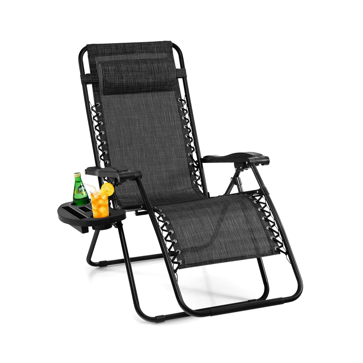 Outdoor Folding Zero Gravity Reclining Lounge Chair with Utility Tray