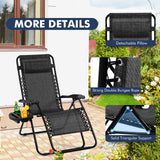 Outdoor Folding Zero Gravity Reclining Lounge Chair with Utility Tray