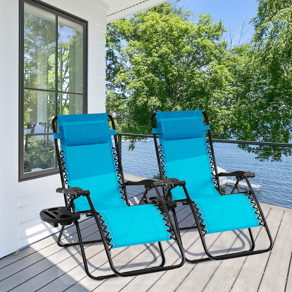 Outdoor Folding Zero Gravity Reclining Lounge Chair with Utility Tray