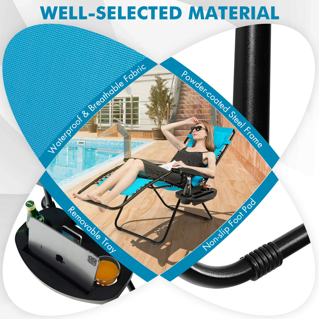 Outdoor Folding Zero Gravity Reclining Lounge Chair with Utility Tray