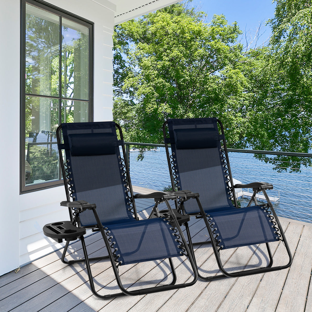 Outdoor Folding Zero Gravity Reclining Lounge Chair with Utility Tray
