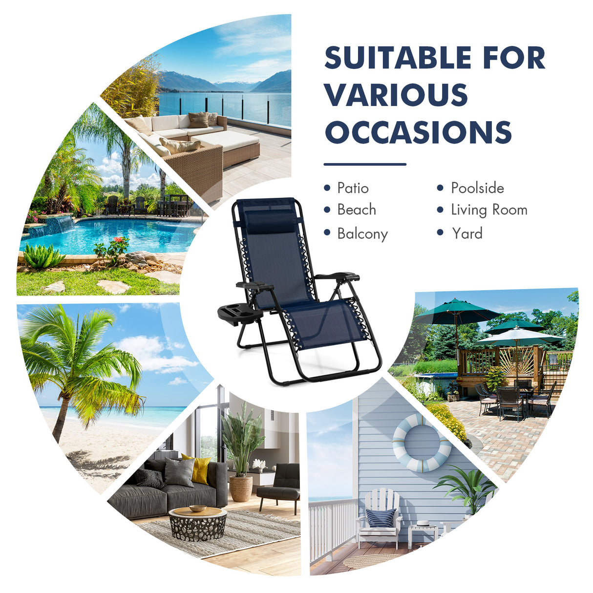 Outdoor Folding Zero Gravity Reclining Lounge Chair with Utility Tray