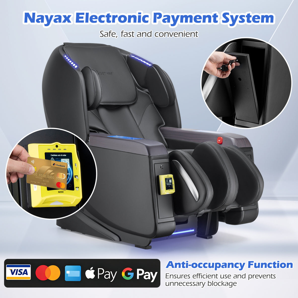 Zero Gravity SL Track Shared Commercial Vending Massage Chair with Nayax Payment System-Black