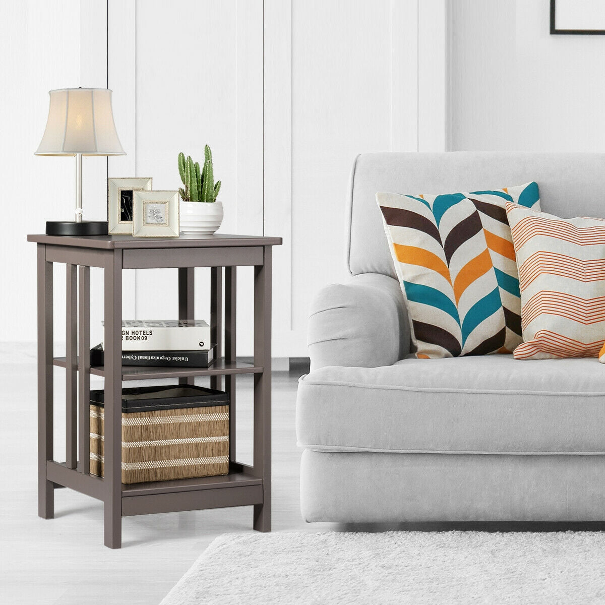3-Tier Nightstand Side Table with Baffles and Corners