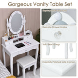 Oval Mirror Vanity Set  with 10 LED Dimmable Bulbs and 3 Drawers