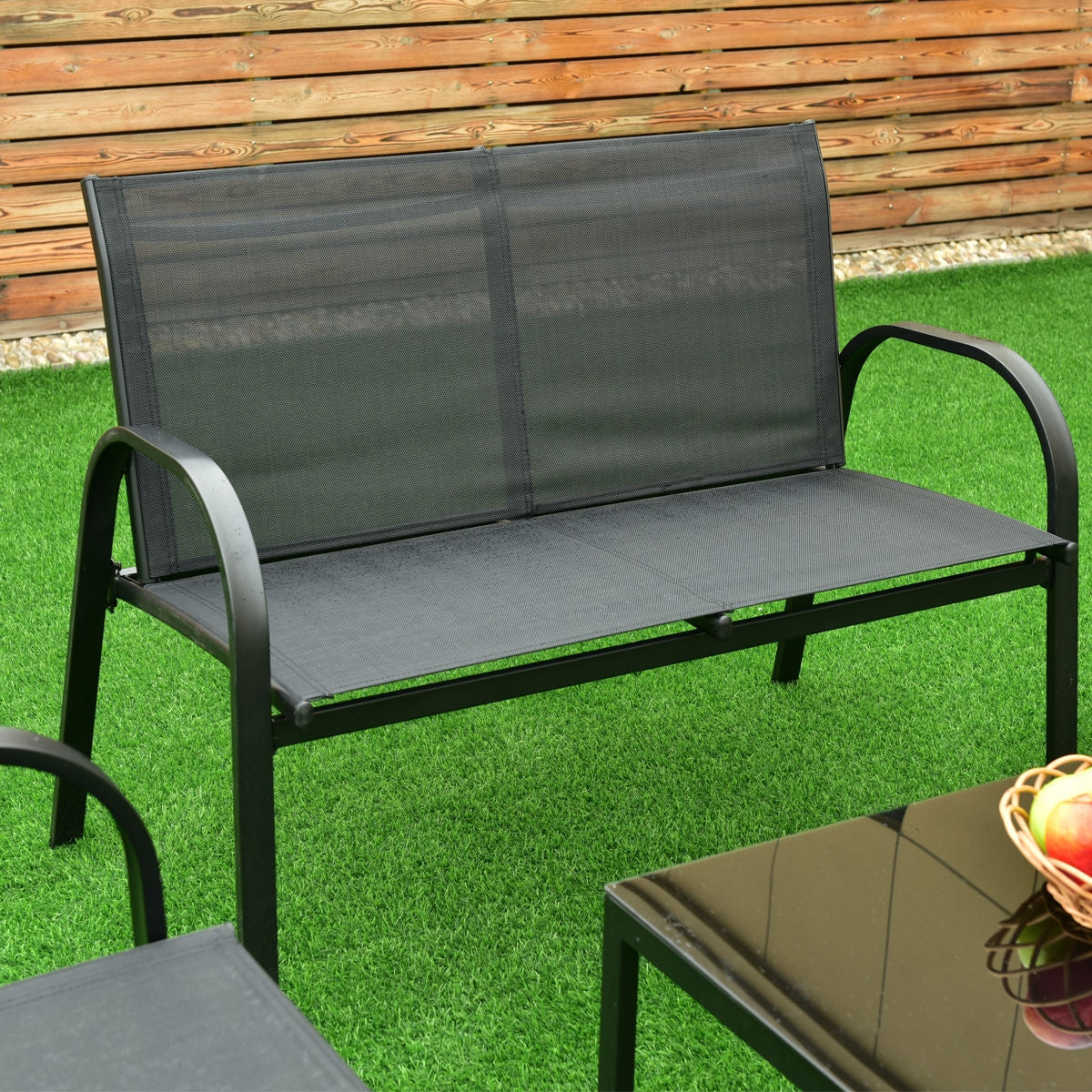 4 Pcs Patio Steel Frame Coffee Table Furniture Set