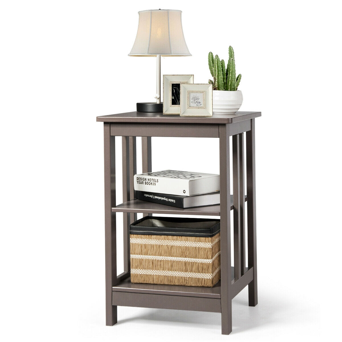 3-Tier Nightstand Side Table with Baffles and Corners