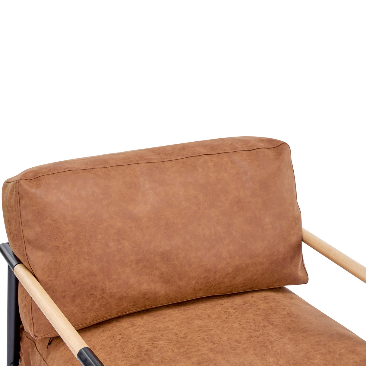 27.56' Modern Accent Chair with Plush Cushions, Minimalist Metal Frame, and Wooden Armrest Design – Perfect for Cozy Living Room, Bedroom, or Office Seating