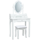 Oval Mirror Vanity Set  with 10 LED Dimmable Bulbs and 3 Drawers