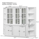 Retro Style Wall Suit with Glass Doors, 75.25'' Tall Display Cabinets & Triangle Sided Bookshelves, White