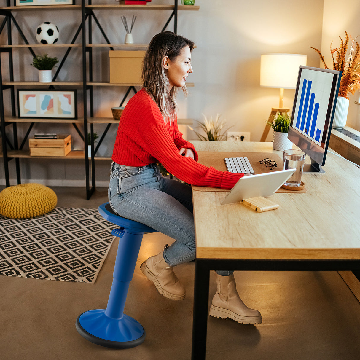 Adjustable Active Learning Stool Sitting Home Office Wobble Chair with Cushion Seat