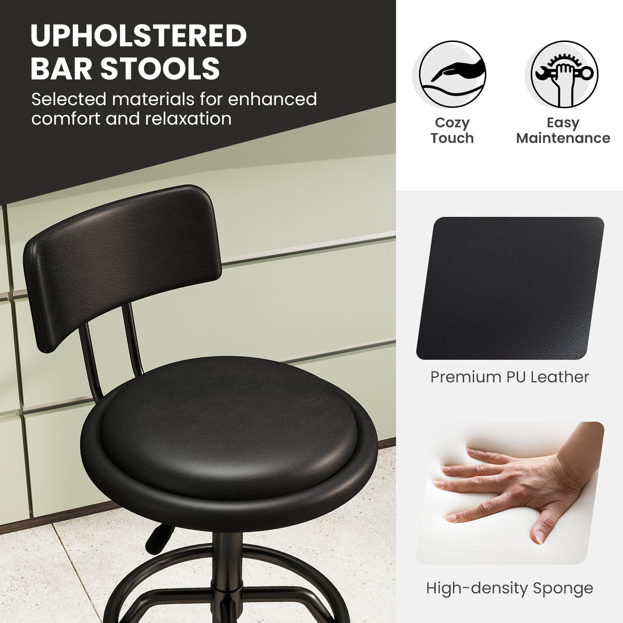 Adjustable Swivel Vintage PU Leather Bar Stool
