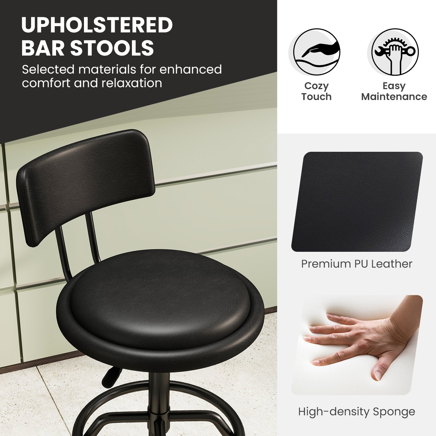 Adjustable Swivel Vintage PU Leather Bar Stool
