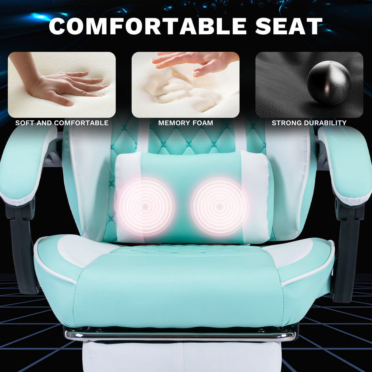 Ergonomic Video Gamer Chairs,Computer Gaming Chairs with Massage Lumbar Support and footrest,Racing Style Computer Chair Adjustable Headrest for Adults,GREEN