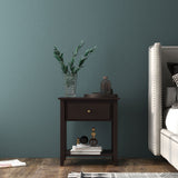 Nightstand with Drawer and Storage Shelf for Bedroom Living Room