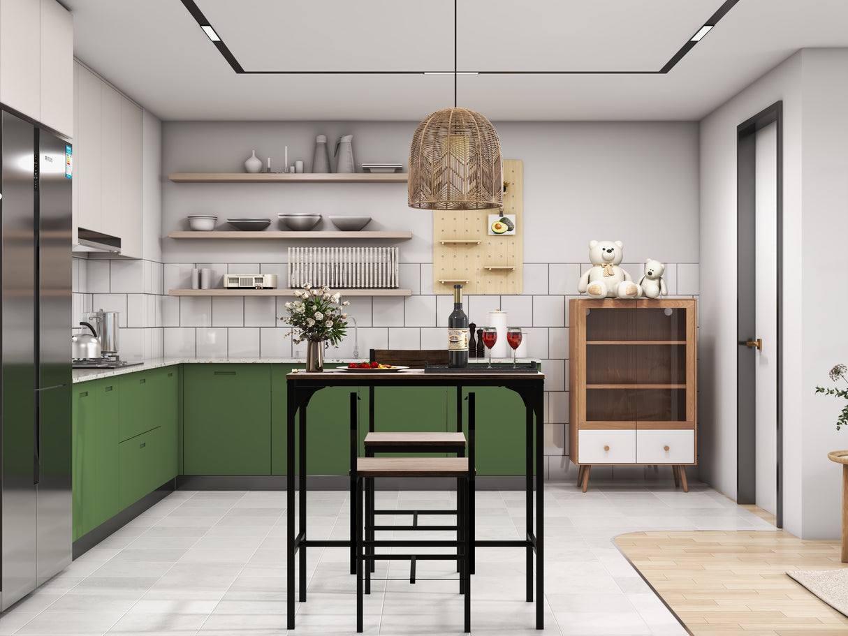 3 Pieces Bar Table Set with 2 Stools-Black