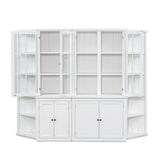 Retro Style Wall Suit with Glass Doors, 75.25'' Tall Display Cabinets & Triangle Sided Bookshelves, White
