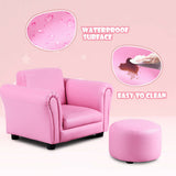 Black Kids Single Armrest Couch Sofa with Ottoman