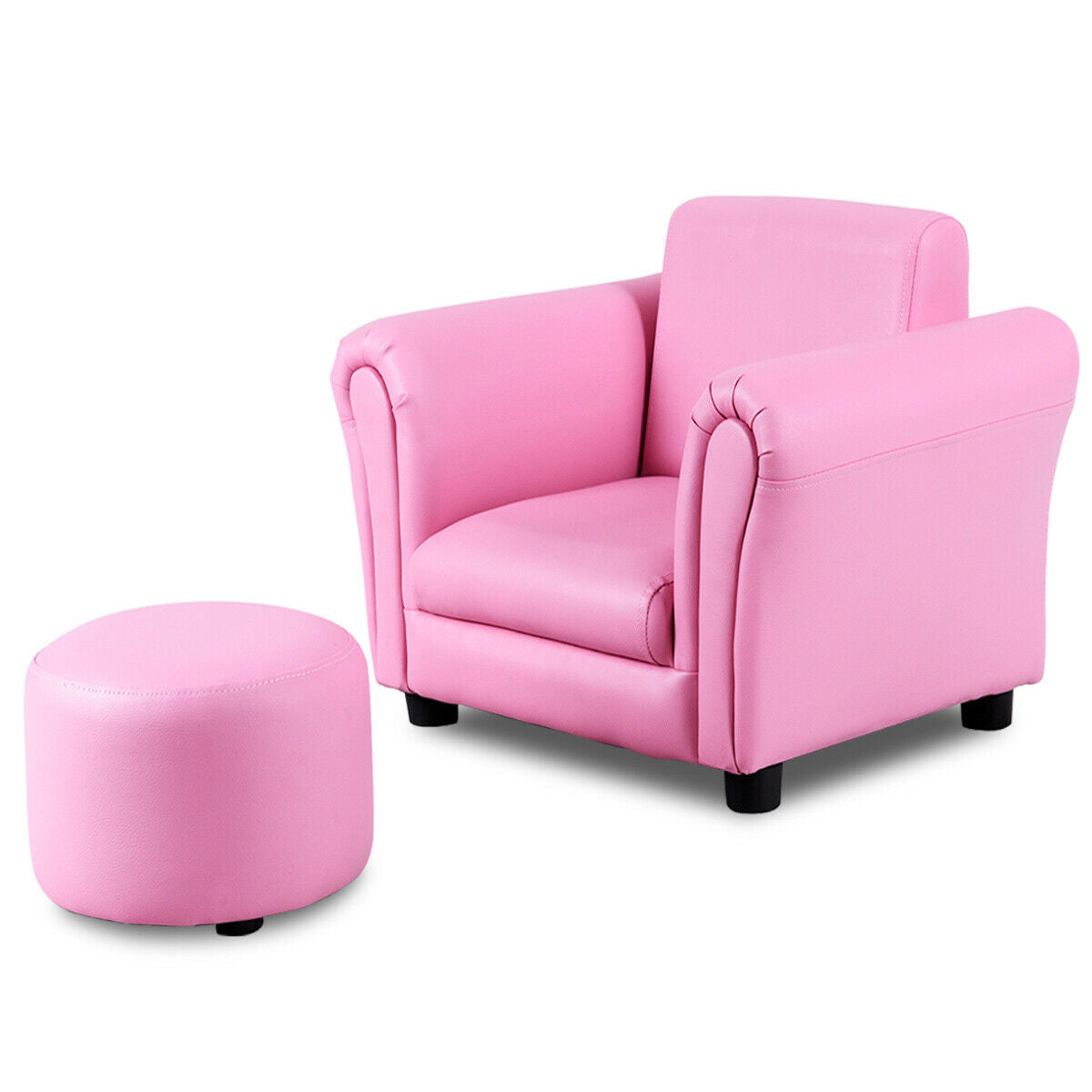 Black Kids Single Armrest Couch Sofa with Ottoman