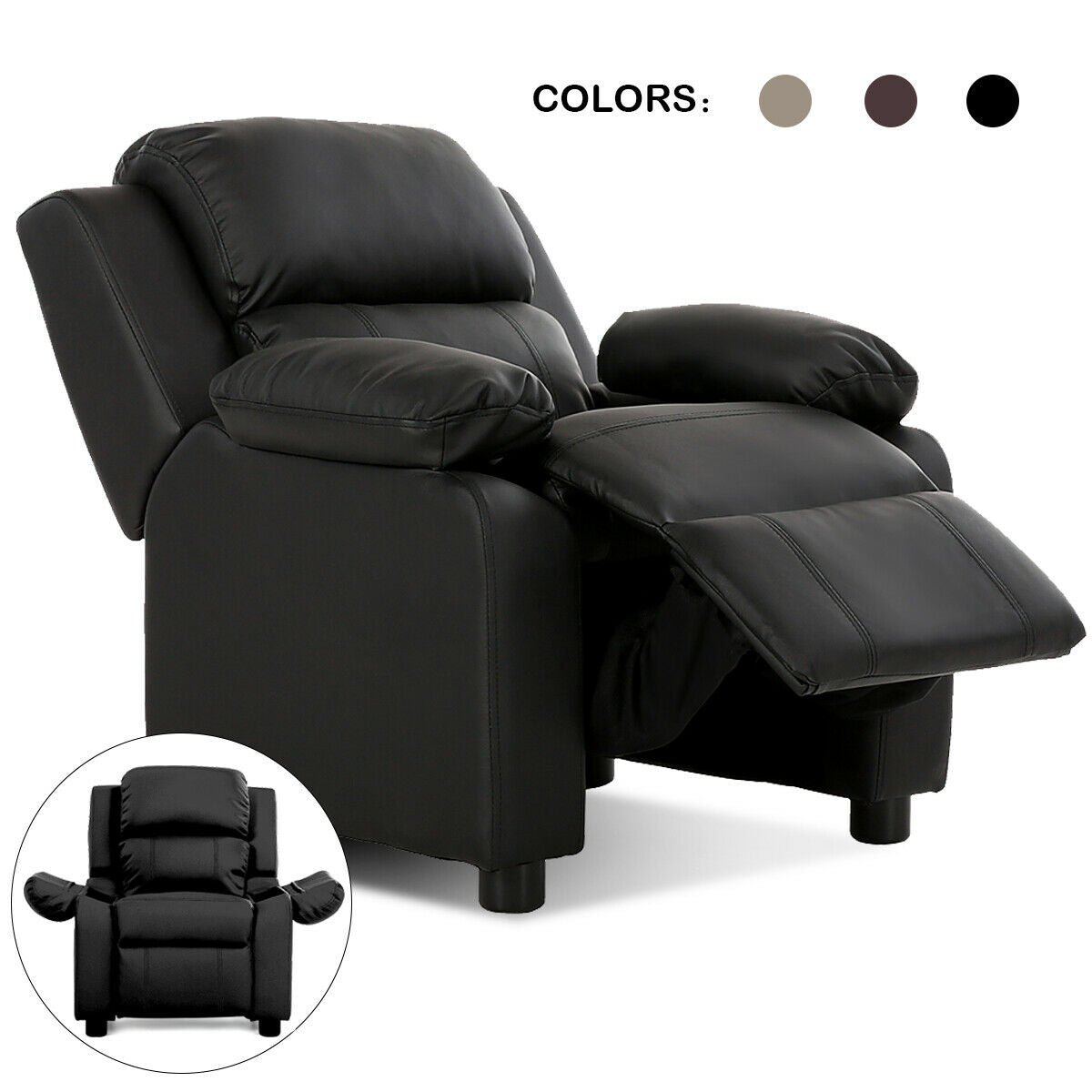 Deluxe Kids Armchair Recliner Headrest Sofa w/ Storage Arms