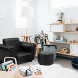 Black Kids Single Armrest Couch Sofa with Ottoman