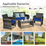 4 Pcs Patio Rattan Furniture Set Top Sofa With Glass Table