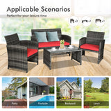 4 Pcs Patio Rattan Furniture Set Top Sofa With Glass Table