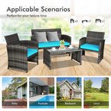4 Pcs Patio Rattan Furniture Set Top Sofa With Glass Table