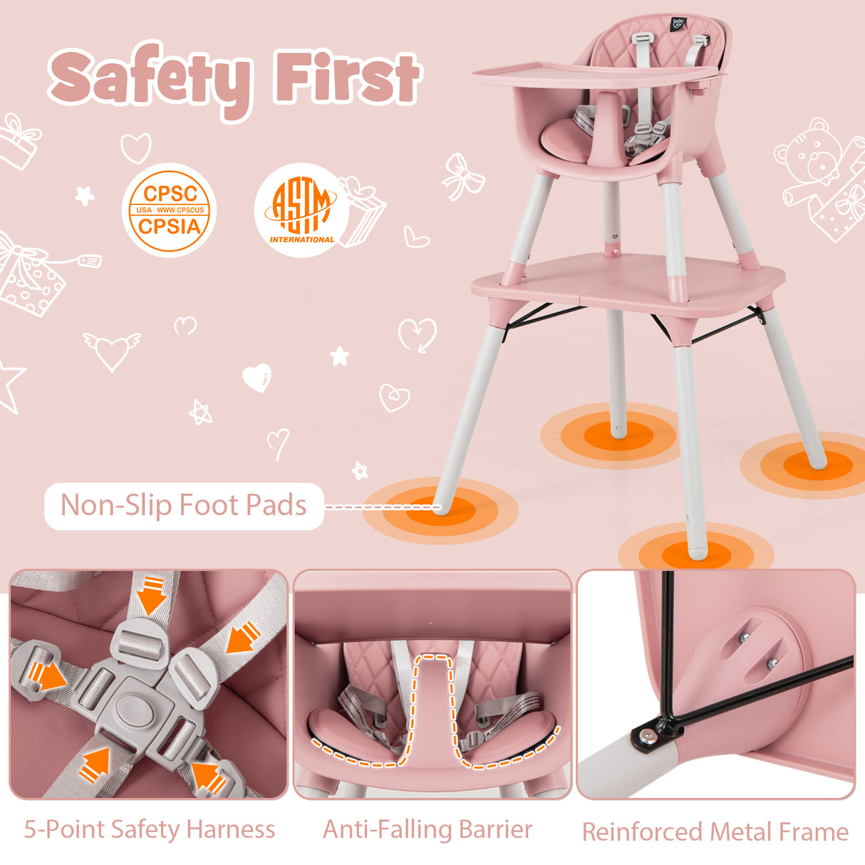4-in-1 Baby Convertible Toddler Table Chair Set with PU Cushion
