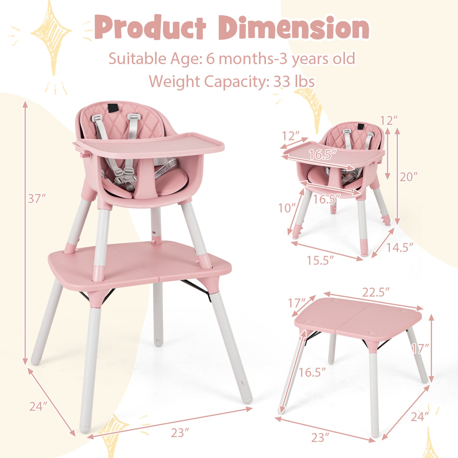 4-in-1 Baby Convertible Toddler Table Chair Set with PU Cushion