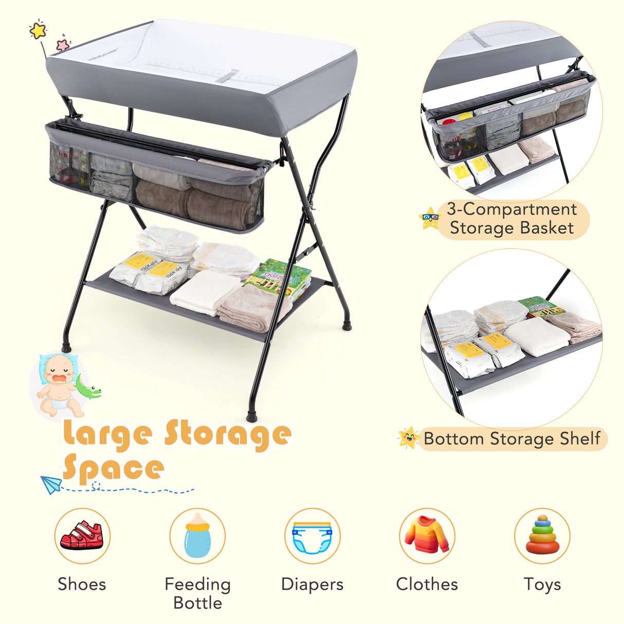 Baby Storage Folding Diaper Changing Table