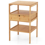 Nightstand Set of 2 Bamboo End Table with 2 Open Shelves and Drawer