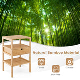 Nightstand Set of 2 Bamboo End Table with 2 Open Shelves and Drawer