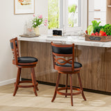 Bar Stools Set of 2 with Rubber Wood Frame and Faux Leather Upholstered Seat