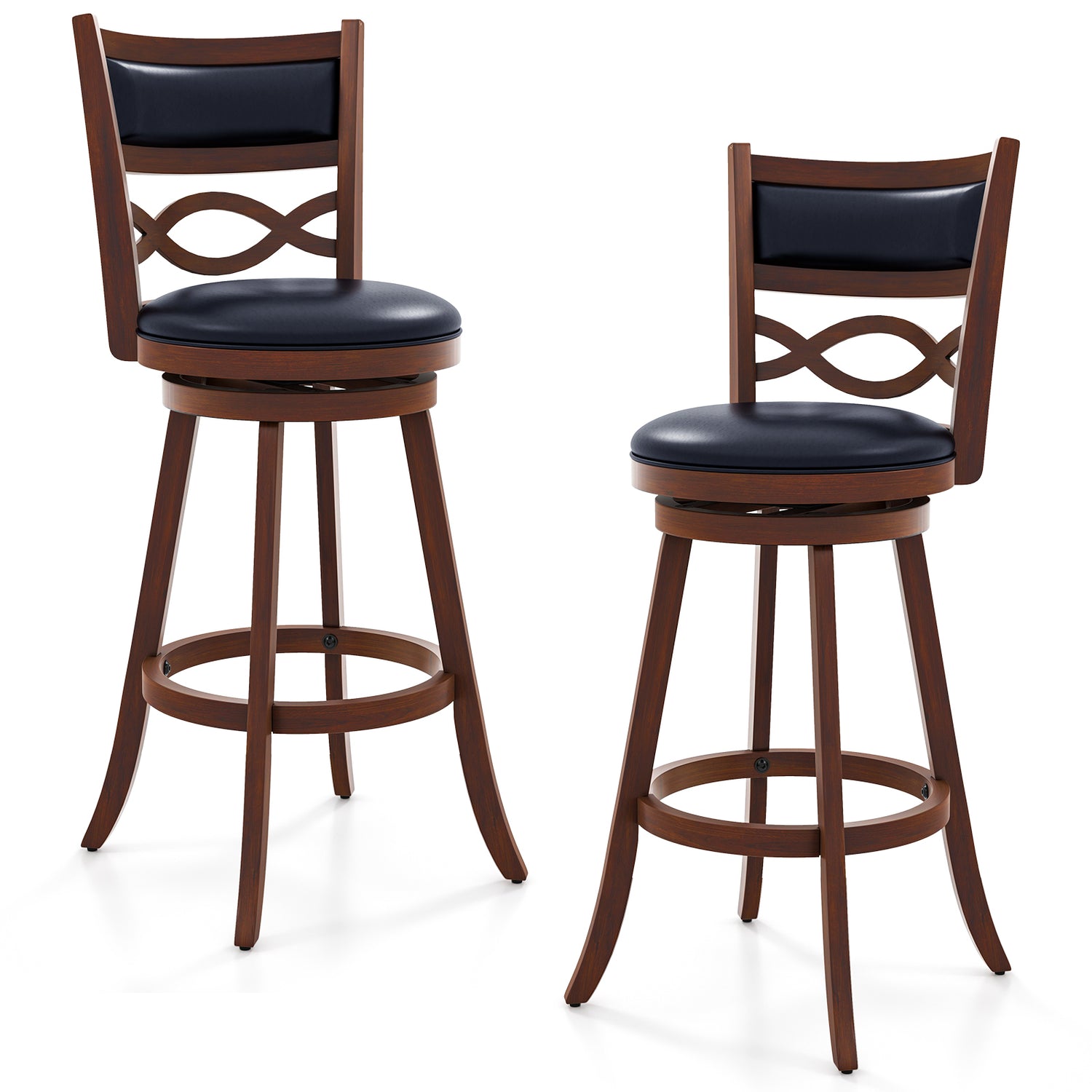 Bar Stools Set of 2 with Rubber Wood Frame and Faux Leather Upholstered Seat