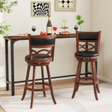 Bar Stools Set of 2 with Rubber Wood Frame and Faux Leather Upholstered Seat