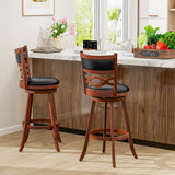 Bar Stools Set of 2 with Rubber Wood Frame and Faux Leather Upholstered Seat