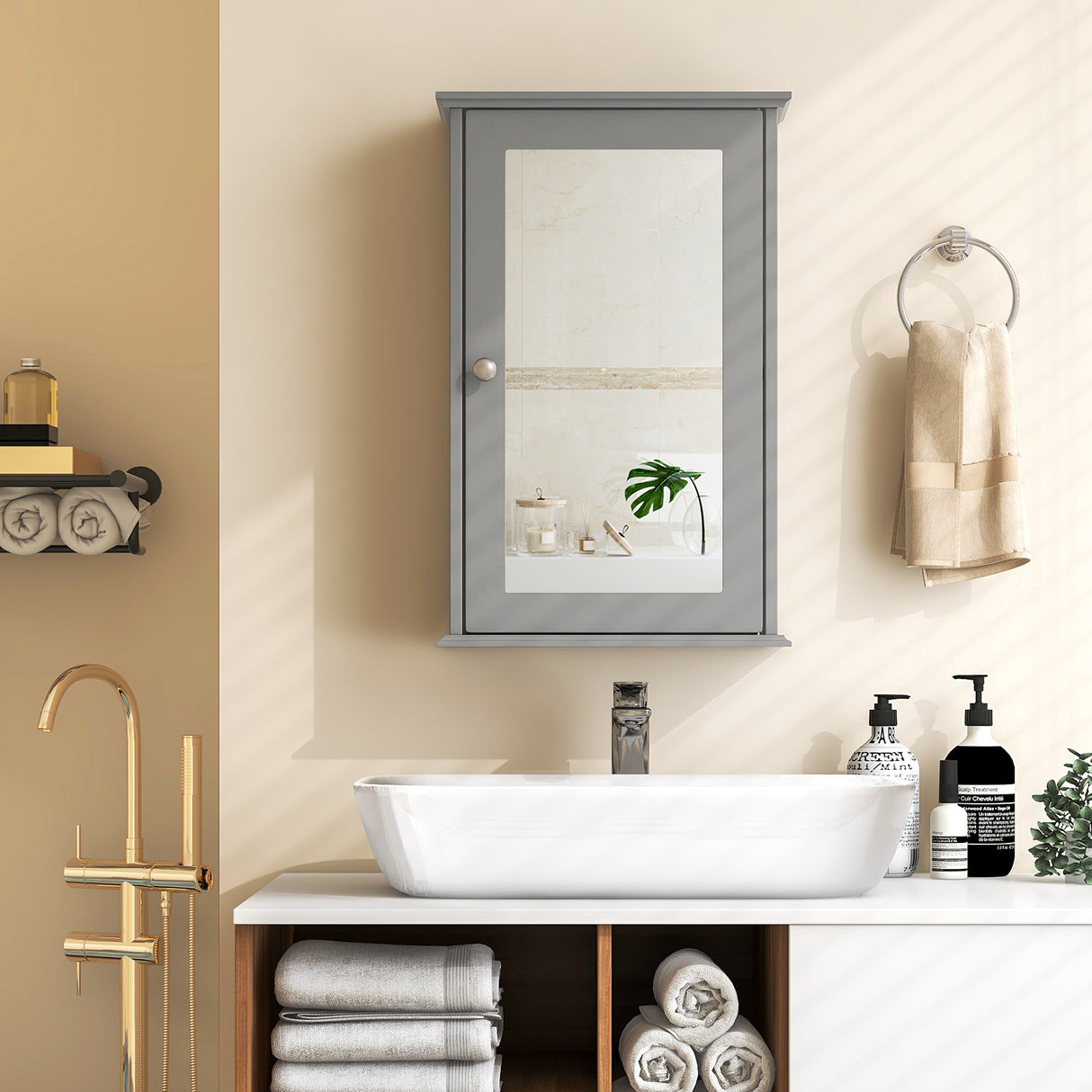 Bathroom Wall Cabinet with Single Mirror Door