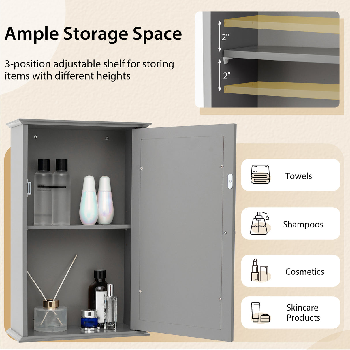 Bathroom Wall Cabinet with Single Mirror Door