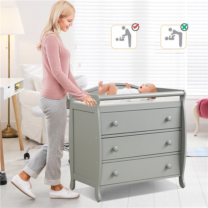 Baby Changing Table Infant Diaper with 3 Drawers and Safety Belt