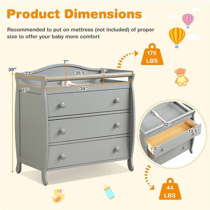 Baby Changing Table Infant Diaper with 3 Drawers and Safety Belt