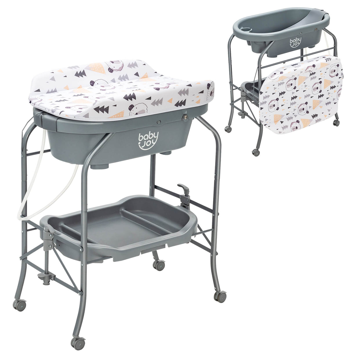 Portable Baby Changing Table with Storage Basket and Shelves