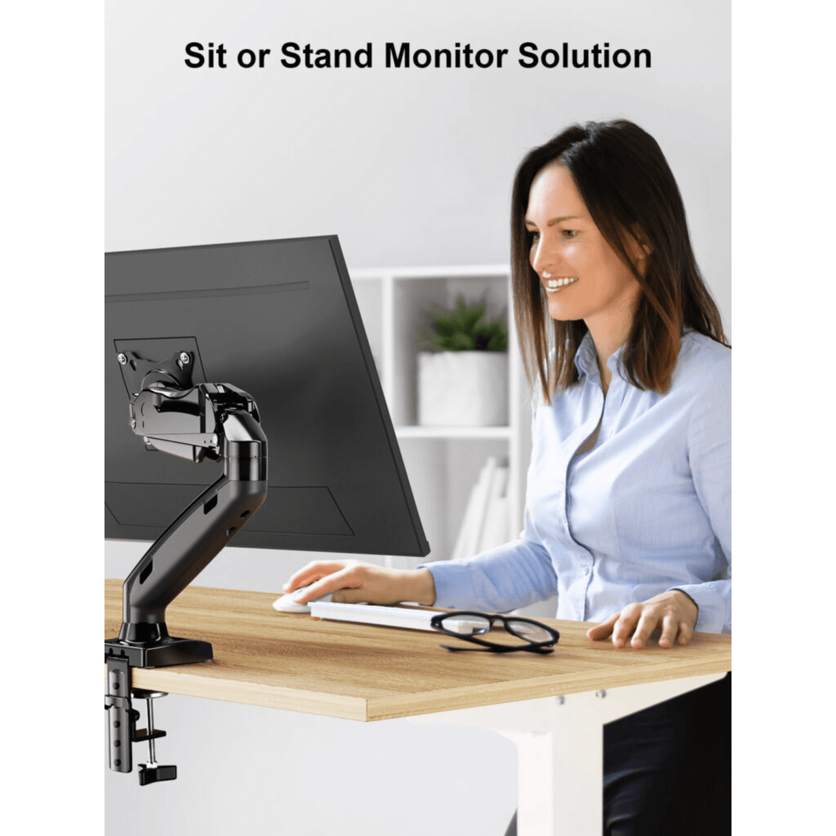 ErgoAV Gas Spring Desk Mount for Single Monitors 13" to 27"