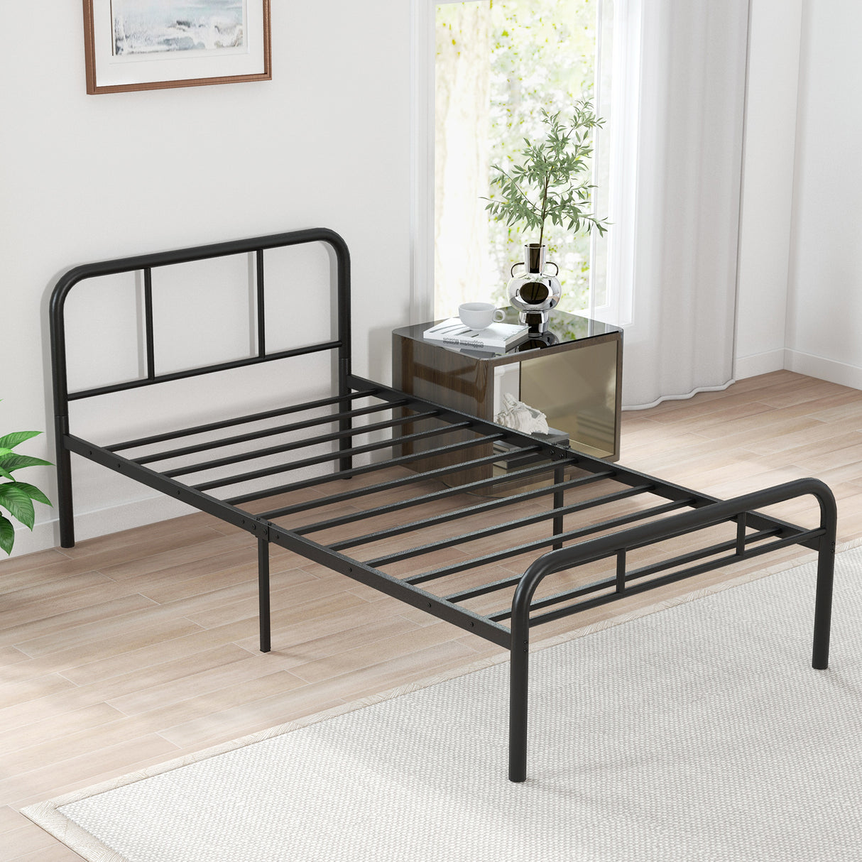 Modern Metal Platform Bed with Headboard and Footboard