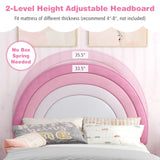 Twin Bed Frame with Height-Adjustable Headboard and Sturdy Wooden Slats